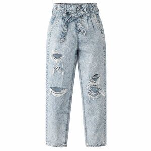 American Eagle Paperbag Tie Waist Ripped Mom Jeans Womens SZ 4S Backyard Grunge